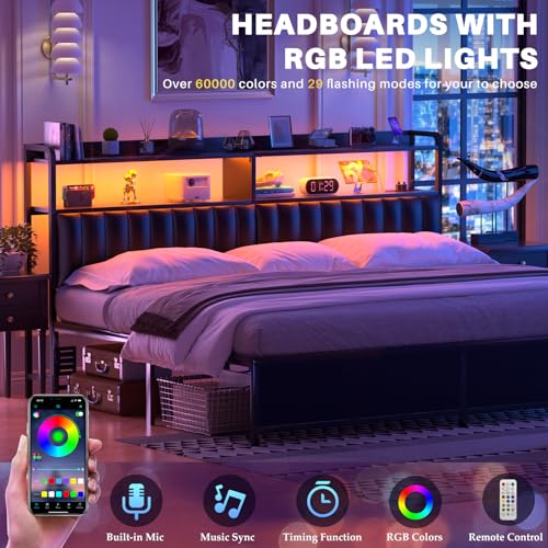 Aheaplus Headboard For King Size Bed Frame, Upholstered Headboards With Outlets, Usb Ports And Led Light, Leather Head Board With Storage, Height Adjustable thumb #4