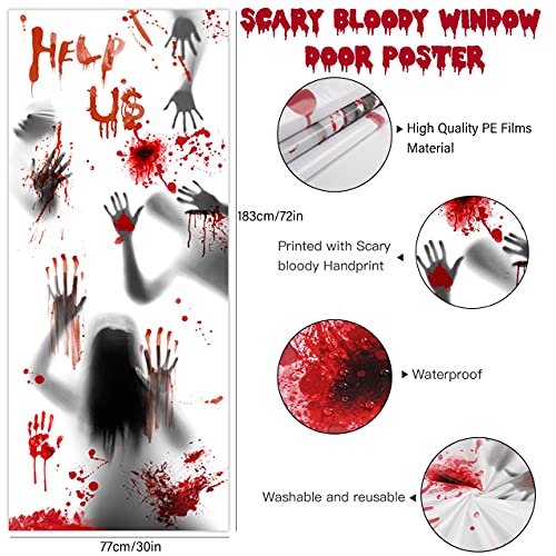 Halloween decoratie, bloedige handafdruk, voetafdruk, bloedige raam-/muurstickers, enorme deurafdekking, raamposter… - Image 4