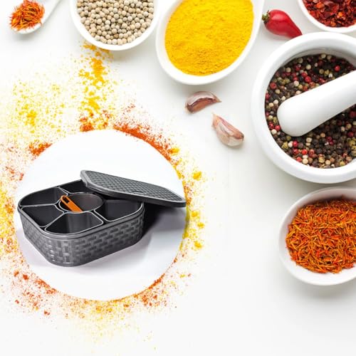Image of Shuttle Art Multifunctional Plastic Square Shape 7 in 1 Classic Look Masala Rangoli Dabba Spice Box Set Ideal for Home and Kitchen (MULTICOLOR)