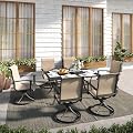 Grand patio Outdoor Dining Set 7 Piece, Outdoor Table and Chairs Set, 6 Padded Mesh Sling Swivel Rocker Chair & 66'' x 36'' Large Rectangular Metal Dining Table, Mixed Coffee