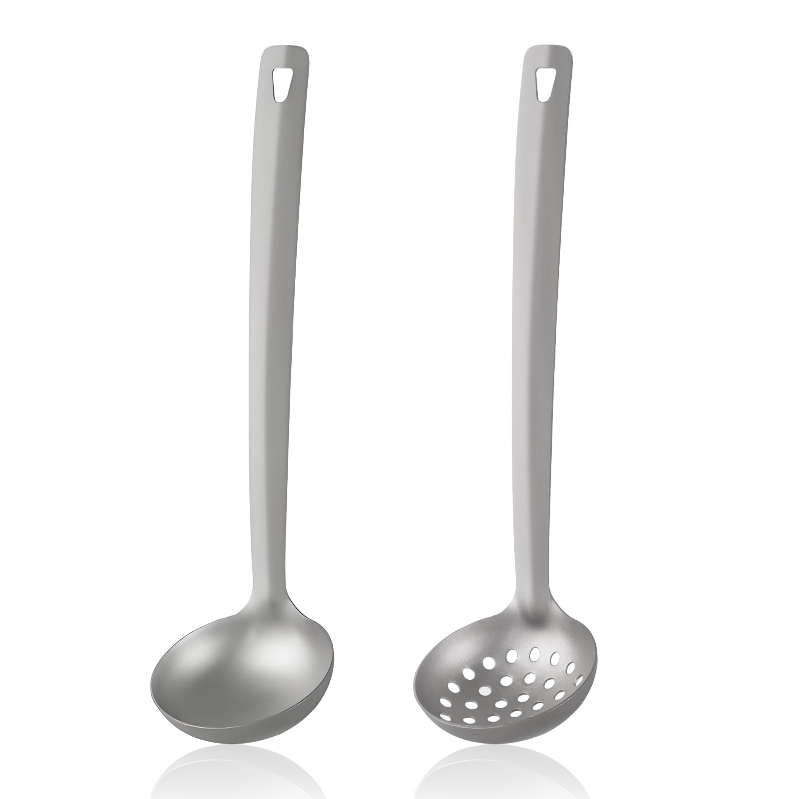Titanium Hot Pot Soup Ladle Set, Thickened Restaurant-Grade Cooking Utensils for Stirring, Serving, Home Kitchen or Commercial Use, 2-Piece Strainer and Serving Spoon Kit