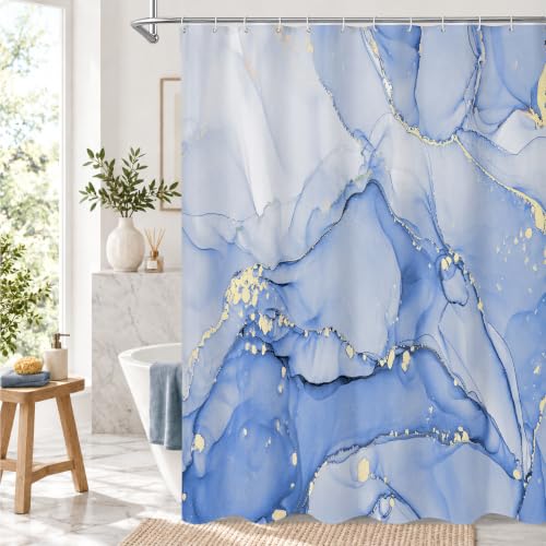 Gibelle Light Blue Abstract Ombre Marble Shower Curtain Set, 72x72