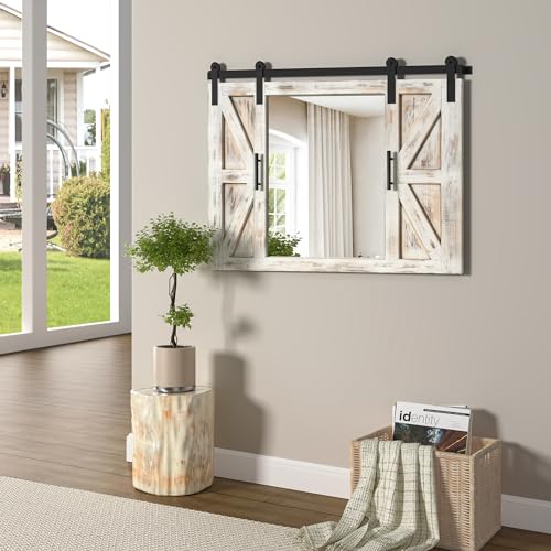 COGOOD-Farmhouse-Barn-Door-Mirror-37-x-26-Rustic-Wood-Framed-Mirror-Wall-Decor-for-Dining-Room-Bathroom-Living-Room-Bedroom-Decorative-Rustic-White COGOOD Farmhouse Barn Door Mirror 37 x 26 Rustic Wood Framed Mirror Wall Decor for Dining Room Bathroom Living Room Bedroom Decorative Rustic White