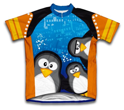 ScudoPro Curious Penguins Short Sleeve Cycling Jersey for Women - Size L Blue