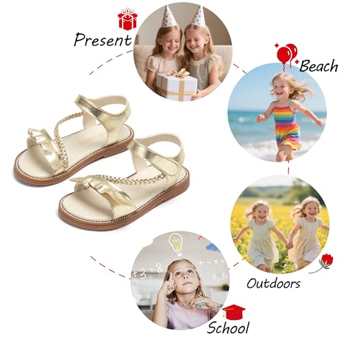 Image of PHIRAMIN Toddler Girl Sandals - Flower Girl Dress Shoes Open Toe Little Kid Flats