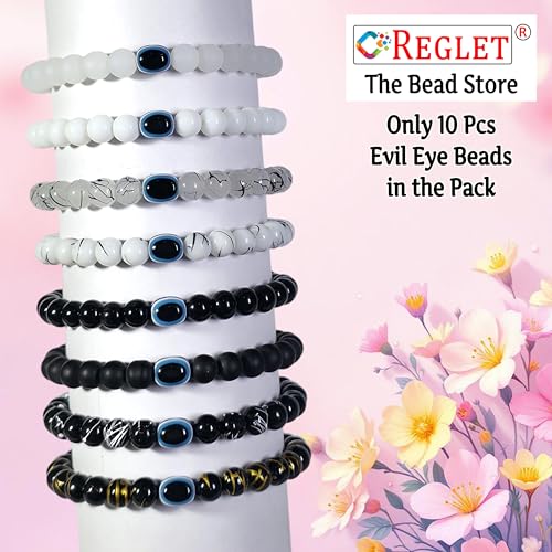 Image of 15 Pcs Evil Eye Beads + 225 Pcs Black & White Glass Beads for Jewellery Making Kit - Glass Beads for Bracelet Making Kit - Bead Craft - 8mm