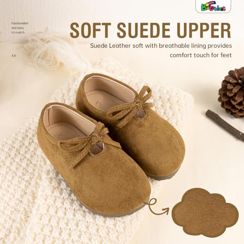 Babelvit Kids Girls Dress Shoes Suede Potato Shoes Toddler Little Kid Bow Flower Girl Wedding Party Flat Shoes3
