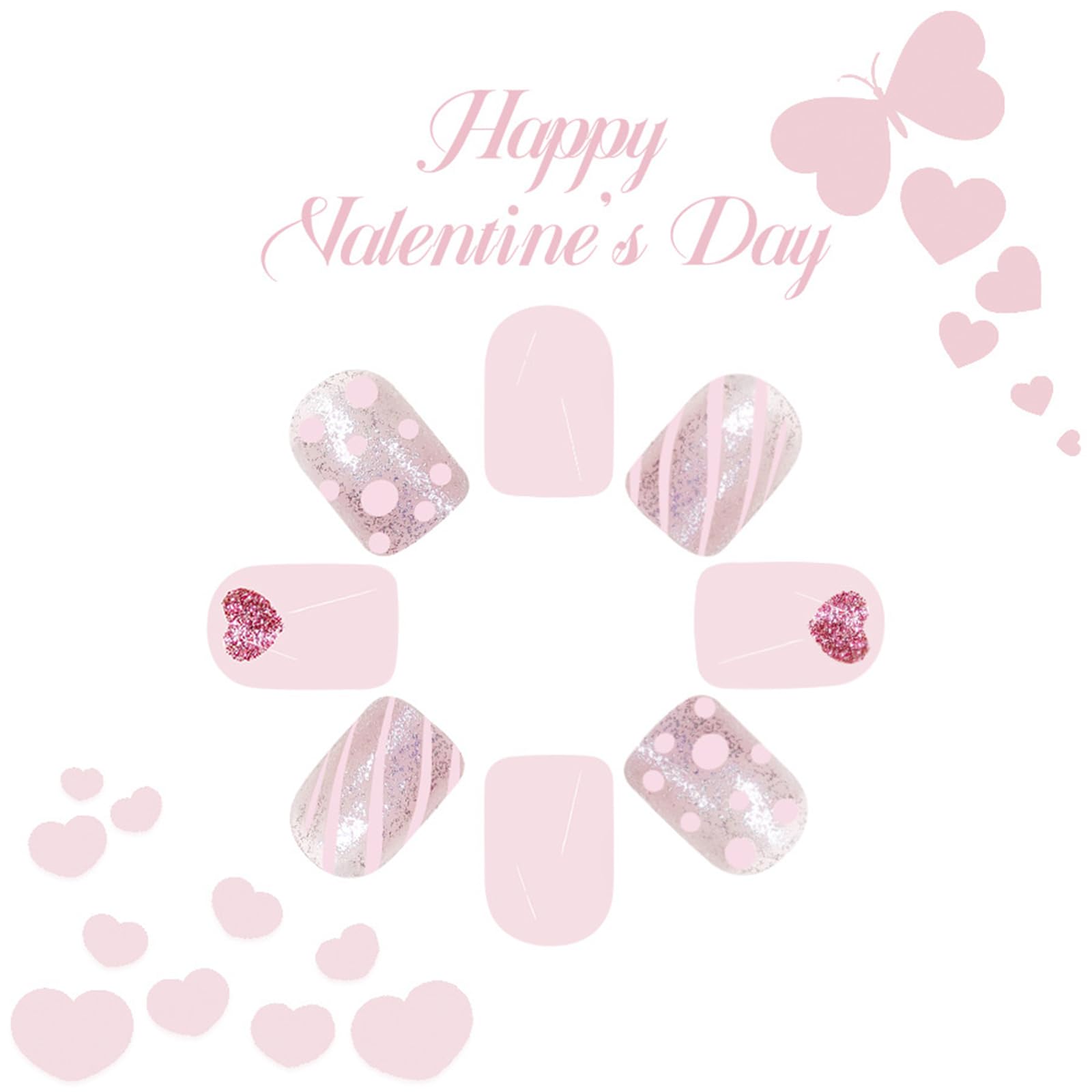 24 unghie finte in acrilico per San Valentino, a pressione, a forma di cuore, per donne di tutte le età