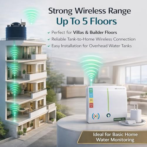 Image of Wireless Water Tank Overflow Alarm Swarn Jal, 4 Levels Water Level Indicator with Overflow & Empty Alarm, Long Range up to 5 Floors or 1 km, Brass Sensors, No WiFi or SIM Required, 1 Year Warranty