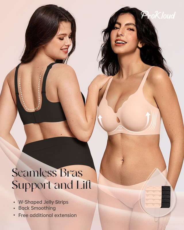 Image of ProKloud Bras for Women No Underwire Wireless Jelly Bras Full Coverage Seamless Push Up Bralettes Support Tshirt Bra