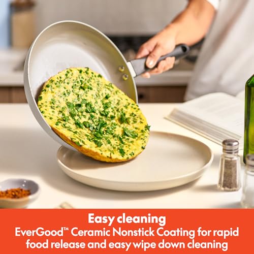 Image of bella 12 Piece Cookware Set with EverGood Ceramic Nonstick Coating, Dishwasher & Oven Safe, All Stovetops Compatible, Tempered Glass Lids and Cool Touch Handles, Oatmilk