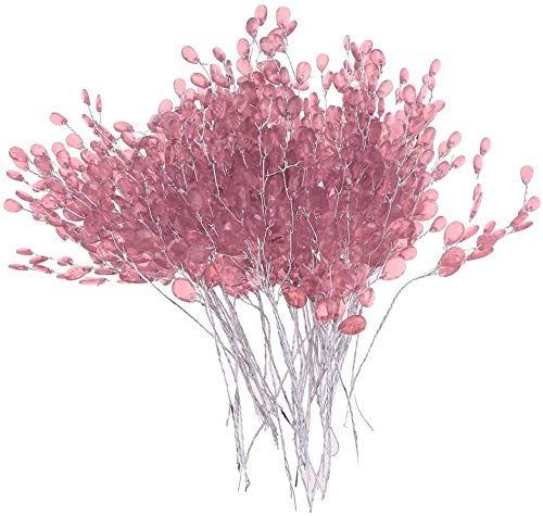 Taotenish 50pcs Artificial Flower Stem with Crystal Acrylic Beads Water Drop Diamante Flower Branches for Home Wedding Decor - Pink