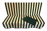 Cojín de repuesto para balancín de 3 plazas. Dimensiones del respaldo: 135 x 48 x 7 cm. Dimensiones del asiento: 135 x 48 x 7 cm. Color: rayas blancas y verdes.Toldo liso de color verde.