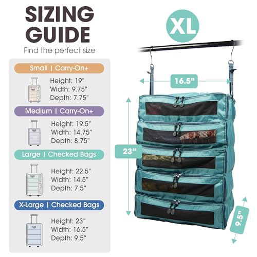 Pack Gear Hanging Suitcase Organizer, Travel Essential Foldable Packing Cubes, Pack Large or Carry On Luggage, Shelf Organizer for Closet (Green) (XL)
