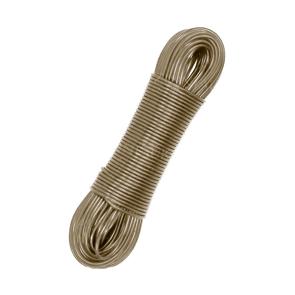 25M Beige Colour Washing Clothes Line Rope, Heavy Duty PVC Coated with Steel Core Outdoor Clothesline Strong Durable Laundry Line Cord for Garden Balcony Camping Travel Indoor Outdoor Use — image 1