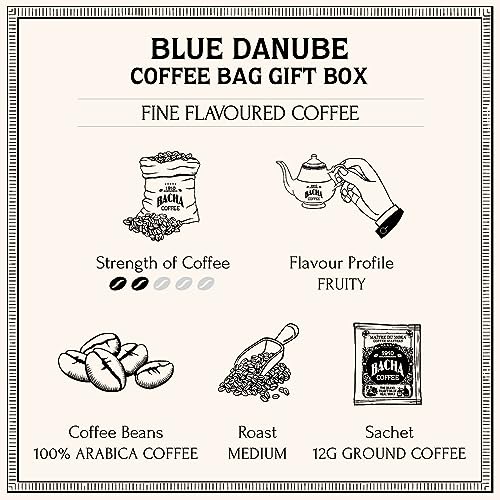 Bacha Coffee | Blue Danube Fine Flavoured, Medium Roast, 100% Arabica Specialty Coffee, 12 Coffee Drip Bags, Gift Box