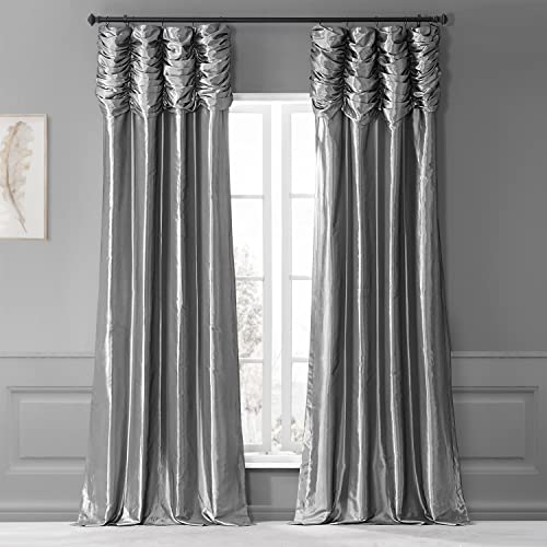 Image of HPD Half Price Drapes Ruched Faux Taffeta Silk Curtains 84 Inches Long Room Darkening Curtains for Bedroom & Living Room (1 Panel), 50W x 84L, Platinum