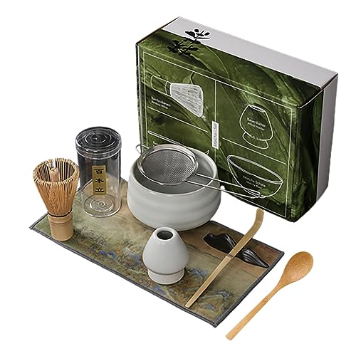 GoodTool Matcha Whisk Set Japanese Matcha Tea Set 8Pcs Include Matcha Bowl Bamboo Matcha Whisk Scoop Bamboo Scoop Whisk Holder Stainless Steel Tea Sifter For Stirring Matcha Tool