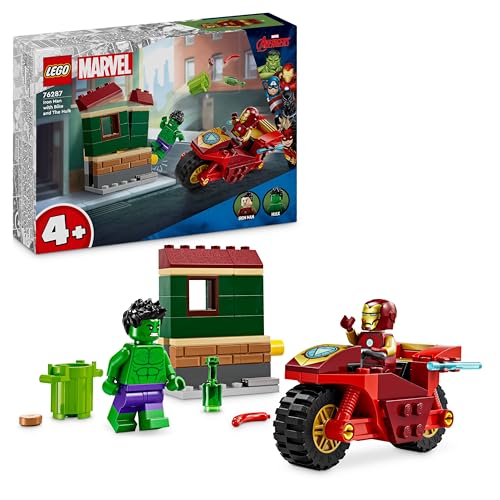 LEGO | Marvel Iron Man con Moto e The Hulk, Giocattolo da Costruire con 2 Minifigure di Supereroi e Casa da Demolire,...