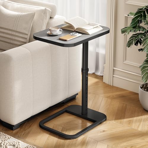 Image of Kitstorack Upgraded TV Tray Table with Panel Lock, 90 Flip-Over Design & Adjustable Height, Sofa Arm Side Table for Eating, Laptop, Couch, Bed, or Small Spaces, Dark Gray