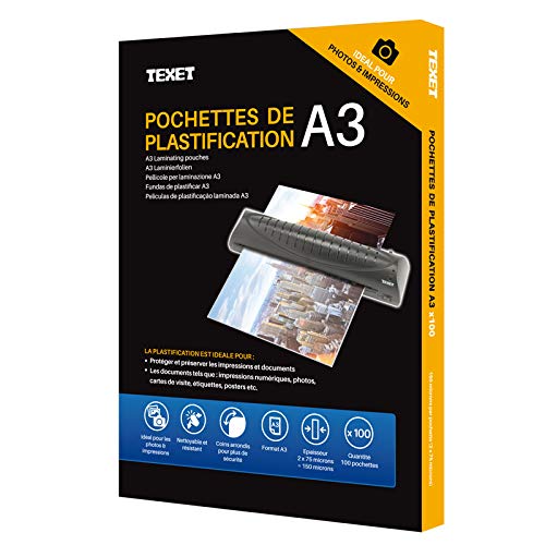 TexetA3 Laminating Pouches | Pack Of 100 Pouches | 150 micron