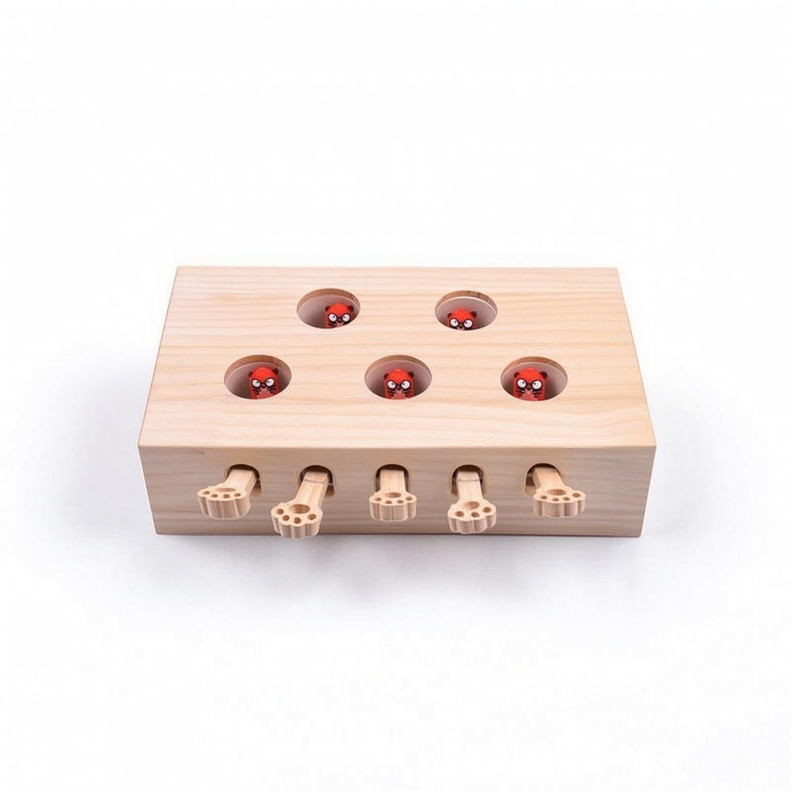 Caja Juego con Palancas Pata Juguete Interactivo Estimulante para Gatos, Juguete Interactivo De Madera para Gatos con Diseño De Muñeco