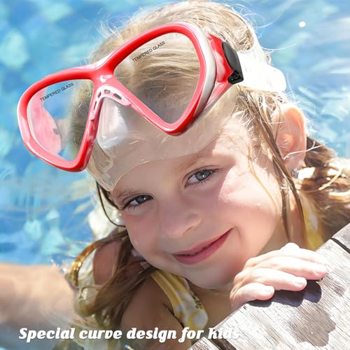 Image of Kids Swim Goggles Snorkel Diving Mask for Boys Girls Ages 5-15, Two-Color Anti-Fog Swimming Goggles with Nose Cover