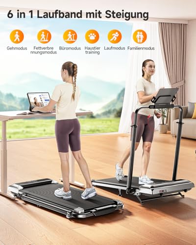 TOPUTURE Laufband für Zuhause mit 12% Steigung, 12km/h Klappbar Laufband mit 1150MM Einziehbares Steigrohr, 6 in 1 Walking Pad, 95°/105° Drehbarer Steigrohr, 2.5HP Leiser Motor, Fernbedienung und App – Bild 6