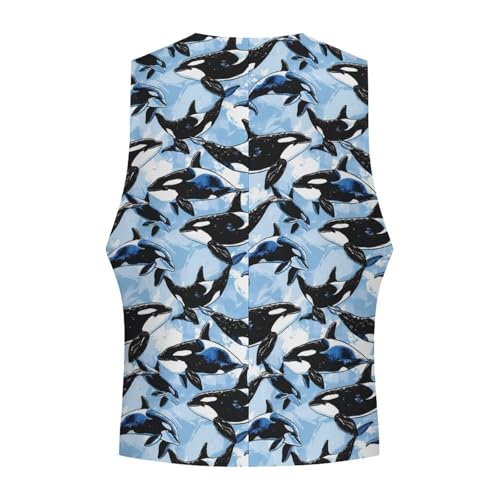 Killer Whale Orca Suit Vest for Men Slim Fit Tuxedo Waistcoat Button V Neck Business Coat4