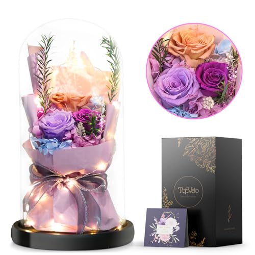 Large Roses Bouquet in Glass Dome, Preserved Flower Gift for Mothers Day, Prime Delivery Preserved Flowers Bouquet for Women, Wedding Gift for Her