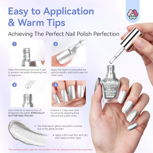 Image of SAVILAND Chrome Silver Nail Polish: Quick Dry Mirror Silver Nail Polish Regular Metallic Fingernail Polish Easy To Use & Remove No Curing Needed Bulk Nail Lacquer for Toes Nail Art DIY Home 0.34 oz