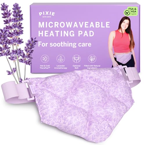 Pixie Microwavable Heating Pad for Period Cramps - Flaxseed & Lavender Weighted Wearable Hot & Cold Reusable TheraPad Waist Belt for Menstrual Cramp Pain Relief Lower Back Stomach & Feminine Care