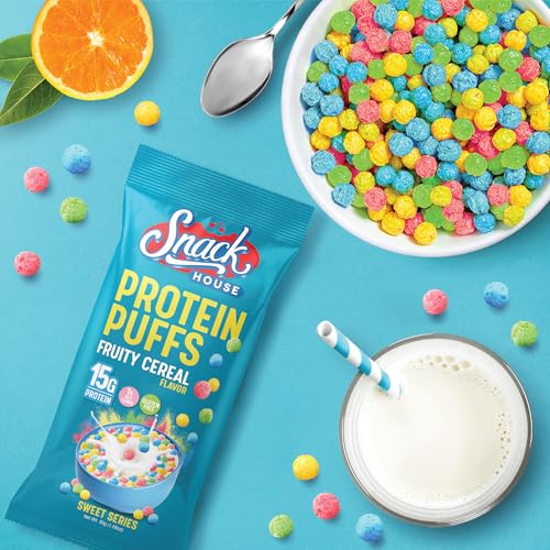 Snack HOUSE Keto Cereal by High Protein Low Carb Healthy Breakfast Food - Gluten & Grain Free Crunch - Paleo, Diabetic, Ketogenic Diet Friendly Cereals - 7 Serving Bag (Fruity Puffs)