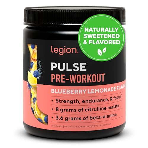 LEGION- All Natural Nitric Oxide Preworkout Drink to Boost Energy, Creatine Free, Naturally Sweetened, Beta Alanine, Citrulline, Alpha GPC (Blueberry Lemonade)