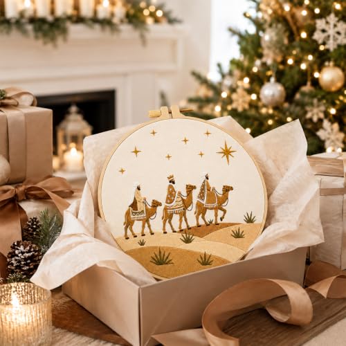 Image of Nuberlic Embroidery Kit for Beginners, Three Wise Men Christmas Scene