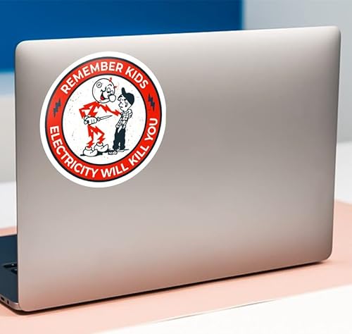 Wsq Remember Kids Electricity Will Kill You Sticker Reddy Kilowatt Warning Vinyl Decal Sticker Premium Quality Vinyl Size 2 Pack 4-Inch Each For Car Bumper Truck Van Suv Window Wall Boat Cup Tumblers Laptop Or Any Smooth Surface #TOP2