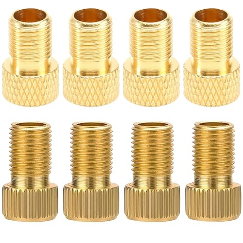SWYZOR Adaptador Valvula Bicicleta, Juego de 8 Adaptador Presta Schrader, Adaptadores de Válvulas Francesas (Sv a Av),para Bicicletas de Carretera, Bicicletas de Montaña(Cobre)