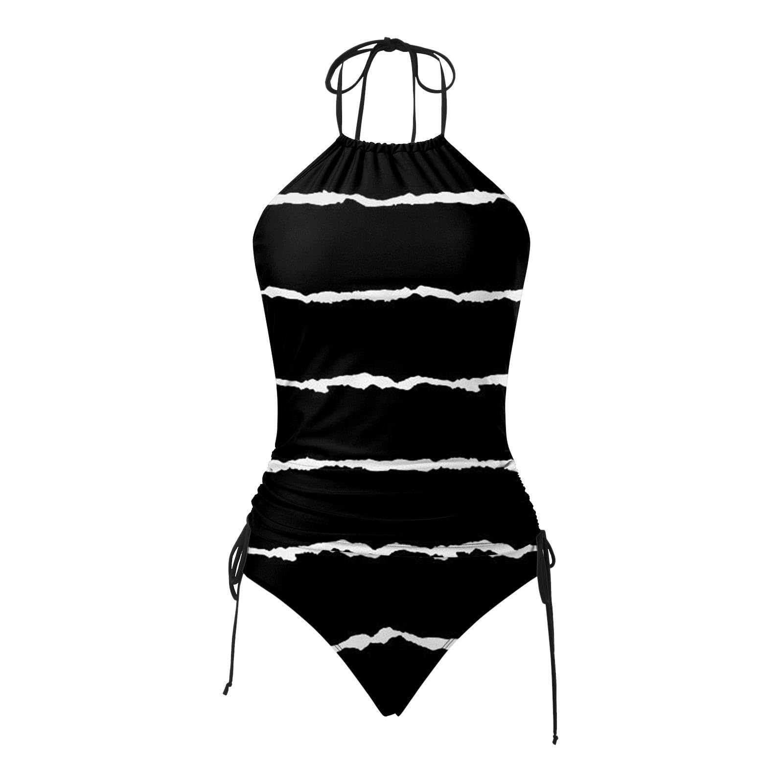 Ensemble Tankini Femme Deux Pièces Maillot Bain Dos Réglable Bretelles Rembourrées Imprimé Multicolore Tunique Plage Vacances