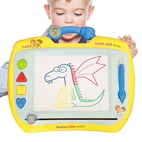 DIONRS Large Magnetic Drawing Board for Kids and Toddlers | 4 Colors | Erasable | 13 x 16 Inches - Perfect Size for Travel or Home | Convenient Handle and Pen Attached | with Bonus Magic Water Mat