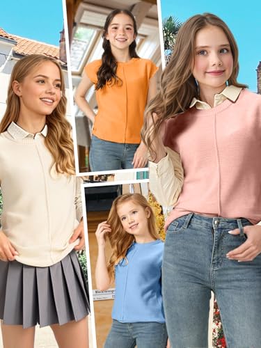 Girls Fall Cap Sleeve Teen Tops Cute Casual Crew Neck Loose Knit Lightweight Vests Fashion Shirts Tops Clothes3