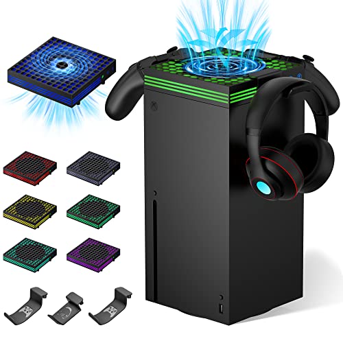 Cooling Fan for Xbox Series X with RGB Light Strip & 3 Detachable Hooks, Narati 4 in 1 Top Fan Cooling System with Built-in Dust Filter, 3 Level Adjustable Speed Fan Cooler & Independent Fan Switch