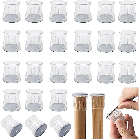Furnigear Chair Leg Floor Protectors Chair Feet Sliders - Silicone Chair Leg Protectors for Hardwood Floors - Chair Glides for Carpet&Hardwood Floors, Chair Leg Caps Furniture Leg Cover Clear 24 Pack Cover