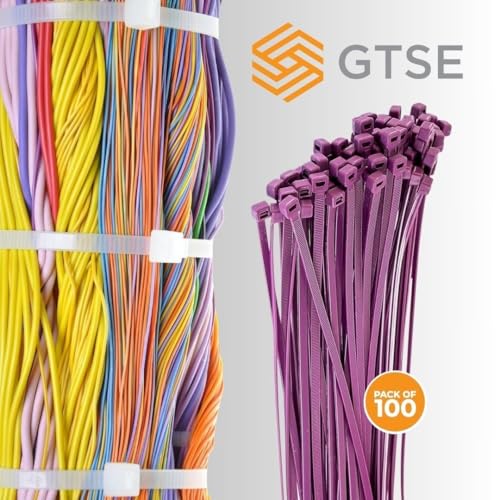 Image of GTSE 12 Inch Purple Zip Ties, 100 Pack, 50lb Strength, UV Resistant Long Nylon Cable Ties, Self-Locking 12 inch Tie Wraps
