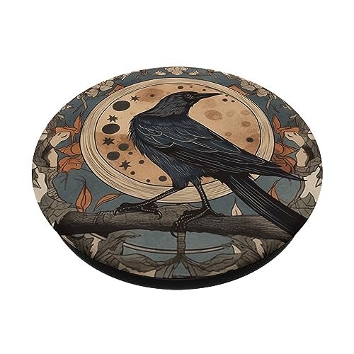 Folklore Art Crow Vintage Aesthetic Raven PopSockets Swappable PopGrip, Black - Image 2