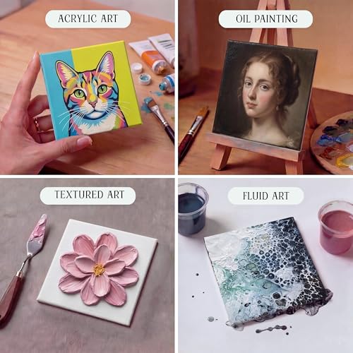 Image of SoulAbiti Blank Canvas Panels for Painting, 4x4 Inch (Set of 6) - 100% Cotton, Triple Gesso Primed - Small Square Canvas Boards for Acrylic, Oil, Fluid Art & Crafting - Ideal for Artists & Kids