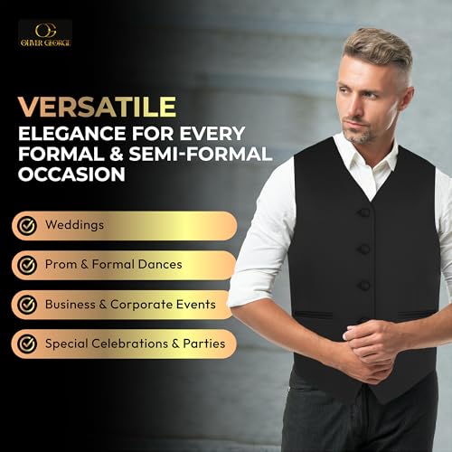 Men's 2pc Solid Tuxedo Vest Bowtie Set-50-A-Black-L4