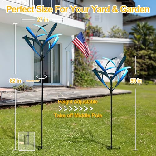 LimeHill Wind Spinner for Yard and Garden - Large Metal Kinetic Wind Sculptures for Outdoor Decorations (Blue Magnolia)