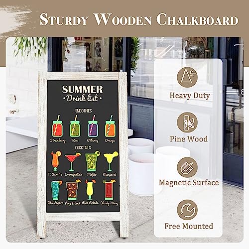 Image of Double-Sided Magnetic 40 inch x 20 inch White Chalk Board Sign Board | Wooden A-Frame Sign, Sandwich Board Signs Outdoor, Chalkboard Easel, Menu Board for Restaurant, Business or Wedding