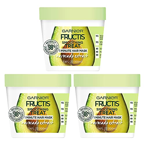 Garnier Fructis Smoothing Treat 1 Minute Hair Mask with Avocado Extract, 3.4 Fl Oz (Pack of 1) 3-Pack