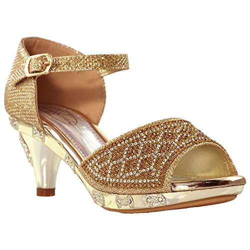 Generation Y Kids Dress Sandals Open Toe Rhinestone Glitter Girls Low Heel Sandals GY-KS-KIM-01